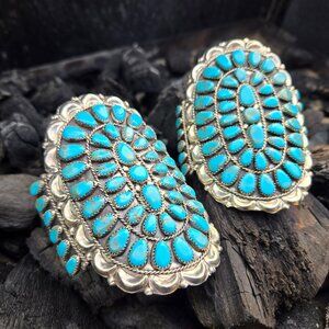 2 Large Sterling Silver & Turquoise cuff bracelets signed by DLW Navajo artist